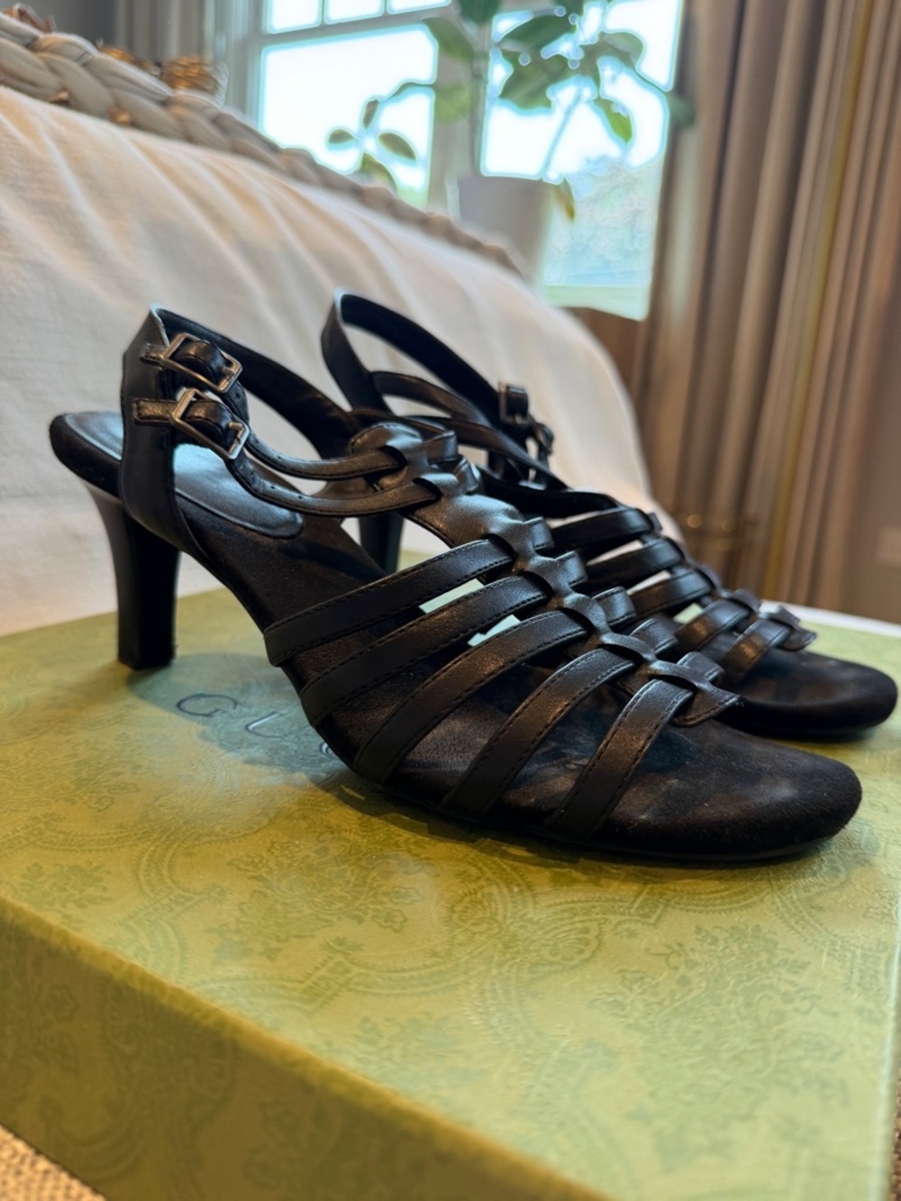 A2 By Aerosoles Black Strappy Mid-Heel Sandals